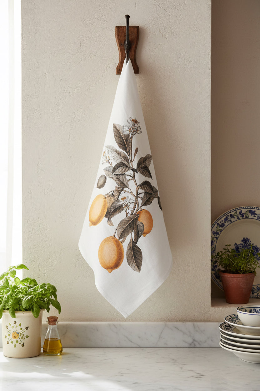 Canovaccio con decoro limone, 100% cotone misura 50 × 70