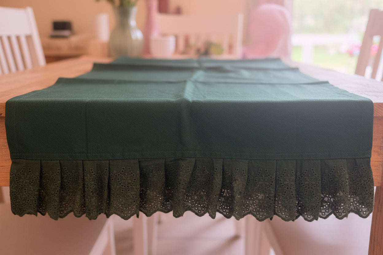 Runner in cotone con pizzo San gallo 100% cotone misura 160x50