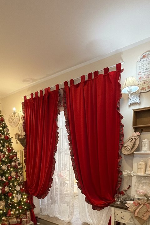 Telo tenda in velluto con balze in tartan misura 150x300 colore Rosso con ferma tenda incluso €47 1 solo telo