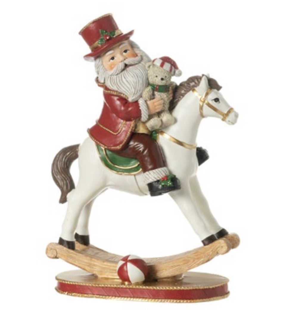 BABBO NATALE SUL CAVALLO A DONDOLO IN RESINA MISURA  17x10x24