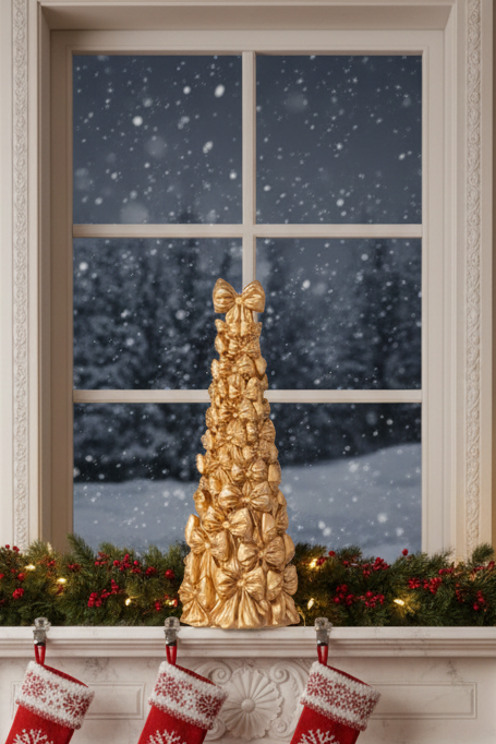DECORO ALBERO IN RRSINA CON IL FIOCCO MISURA 11x11x37