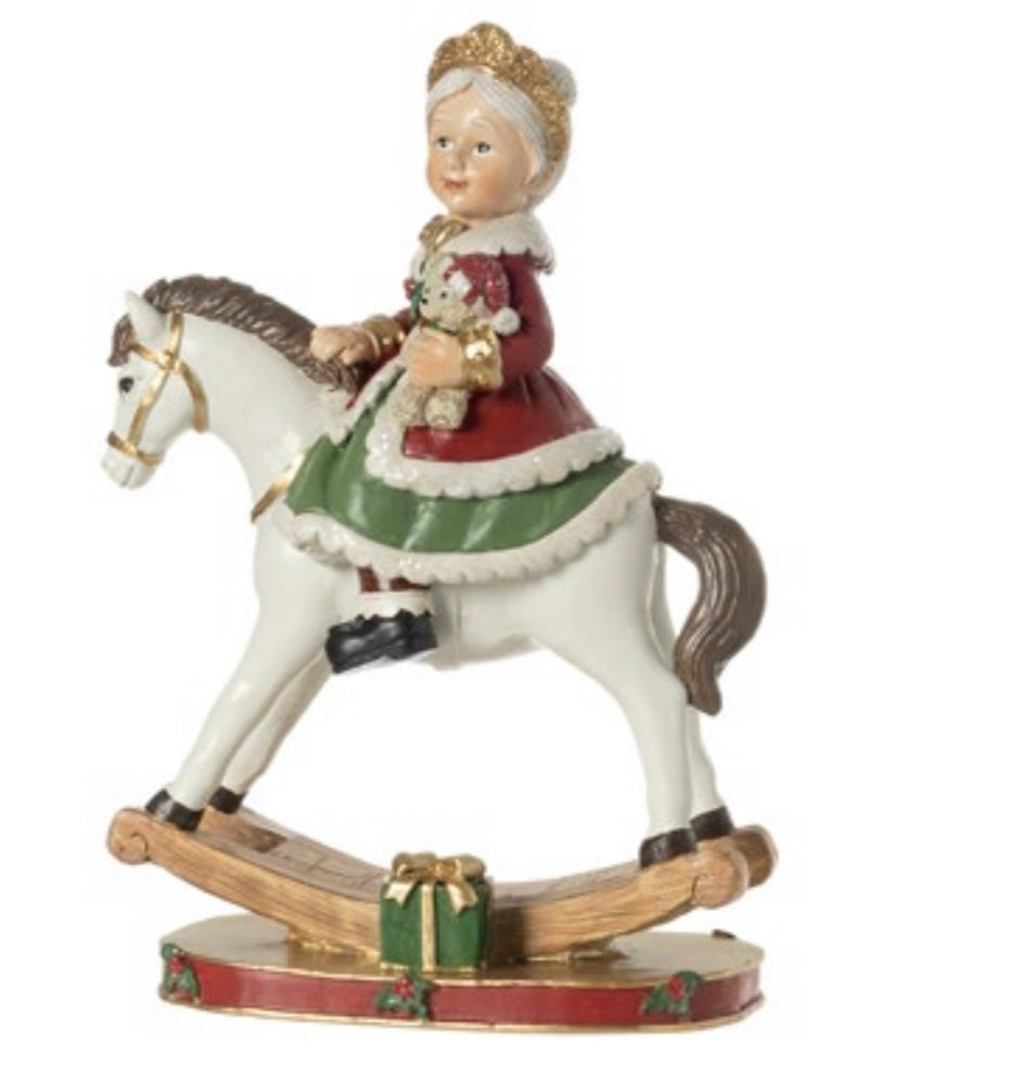 MAMMA NATALE SU CAVALLO A DONDOLO IN RESINA MISURA16x19x25 KC-53