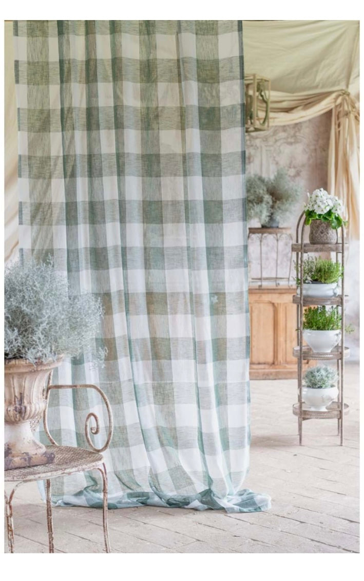 Tenda Country Chic Blanc Mariclò Quadri Verdi Serie Bolgheri 150x290 cm