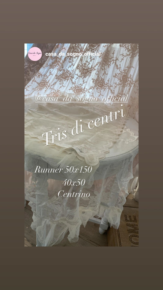 Tris di centri in tulle e pizzo