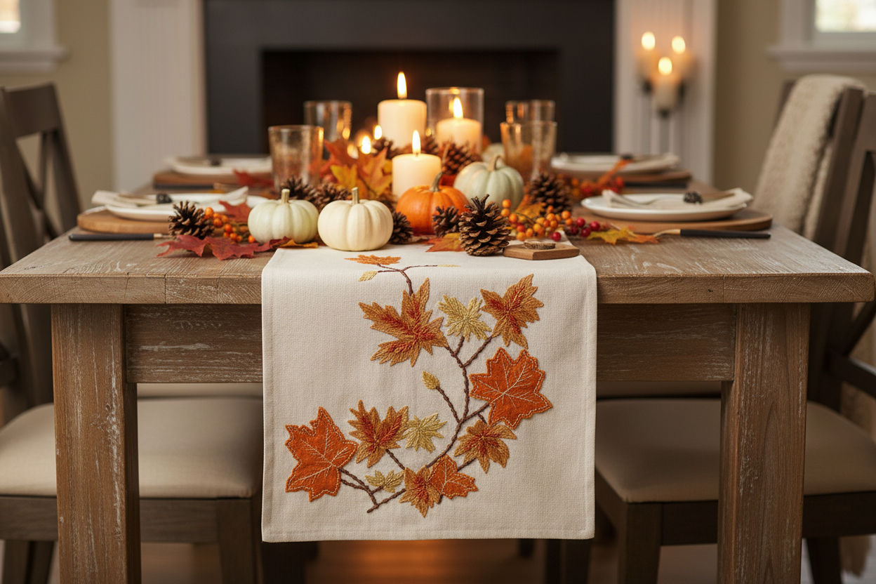 Runner con ricamo autunnale 100% cotone mis 160x45