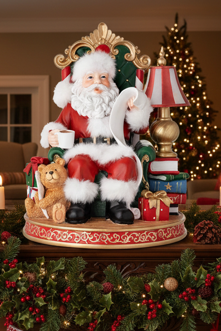 BABBO NATALE SU SOFA’ IN RESINA CON LAMPADA CHE SI ILLUMINA MISURA 22,5x22,5x28,5