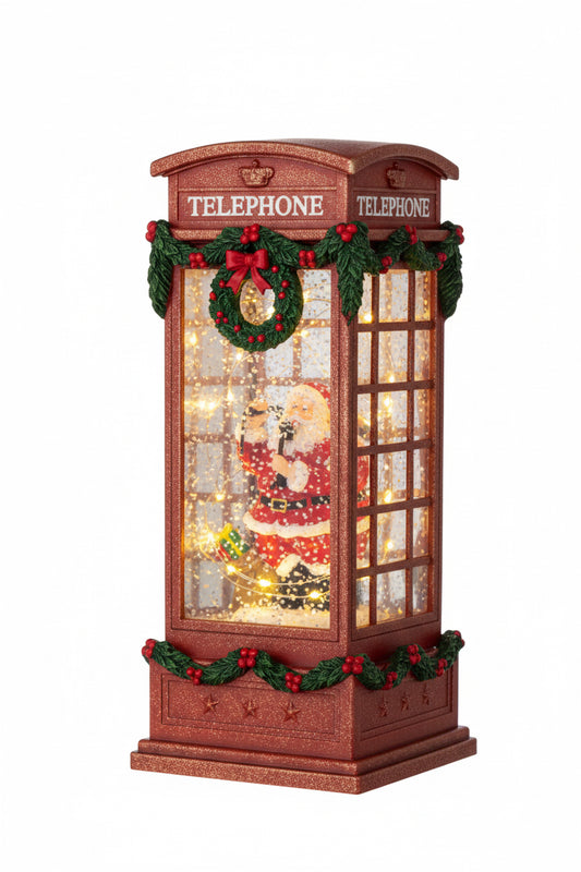 Cabina telefonica di Babbo Natale per ricevere tutte le chiamate per i vostri doni misura 29,5x10,5x25 in resina funziona sia con le pile con il suo cavetto