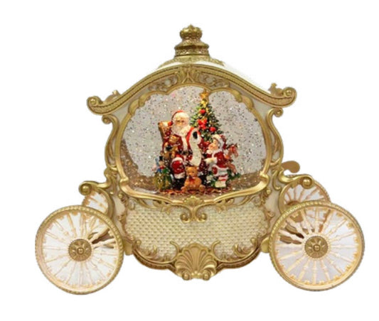 Carrozza di Babbo Natale nel colore oro in resina misura 26x 11x 20 funziona sia a batteria che con cavetto
