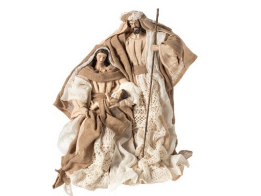 Natività con pregiati tessuti misura 23x 16x 30 nel colore avorio e oro