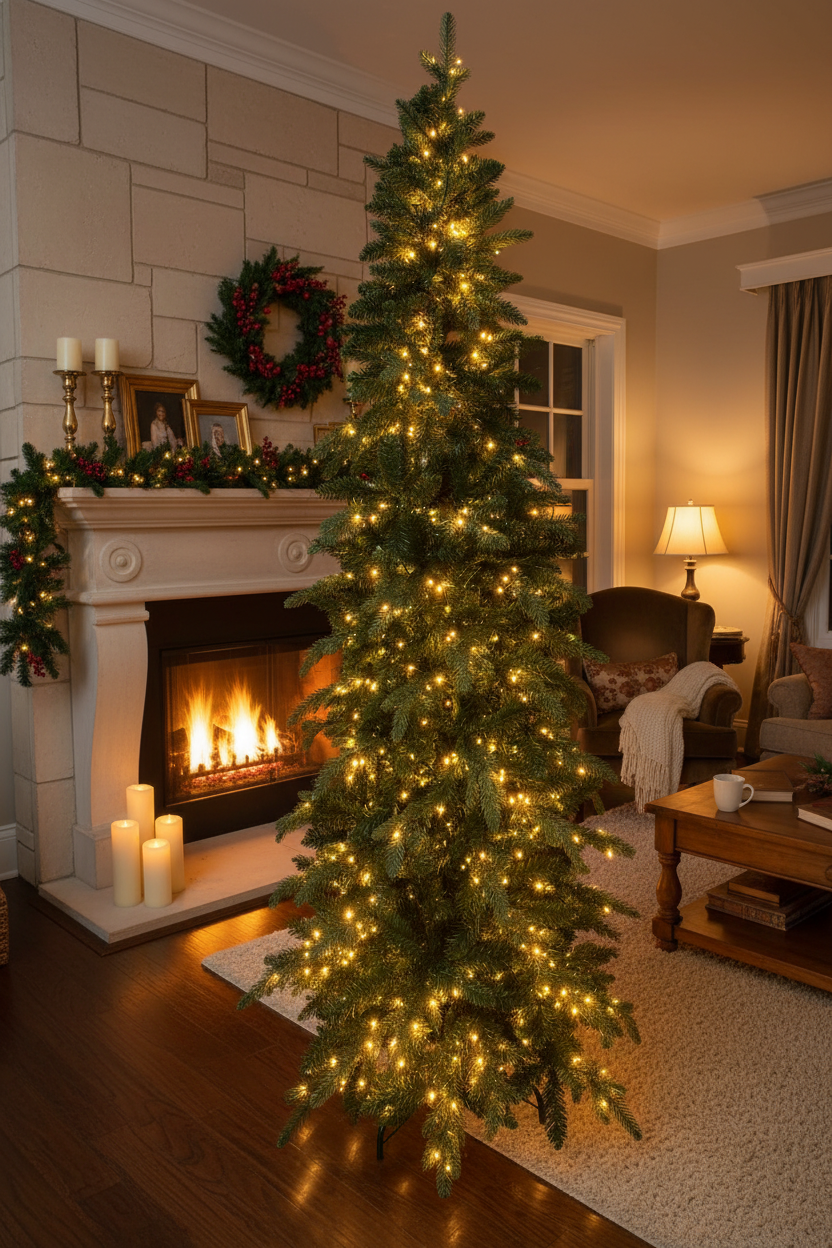 Albero slim misura 210 h con led 1000 con gioco di luci apertura ad ombrello in PVC