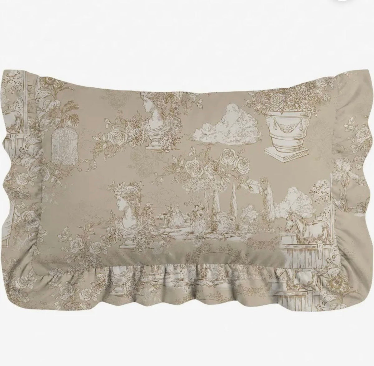 Blanc Mariclò Set di 2 copriguanciali beige con gale "Toile du Borgo" 50x80 cm