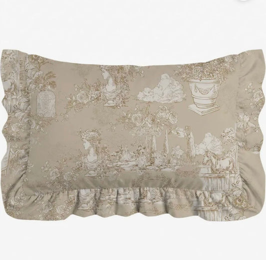 Blanc Mariclò Set di 2 copriguanciali beige con gale "Toile du Borgo" 50x80 cm
