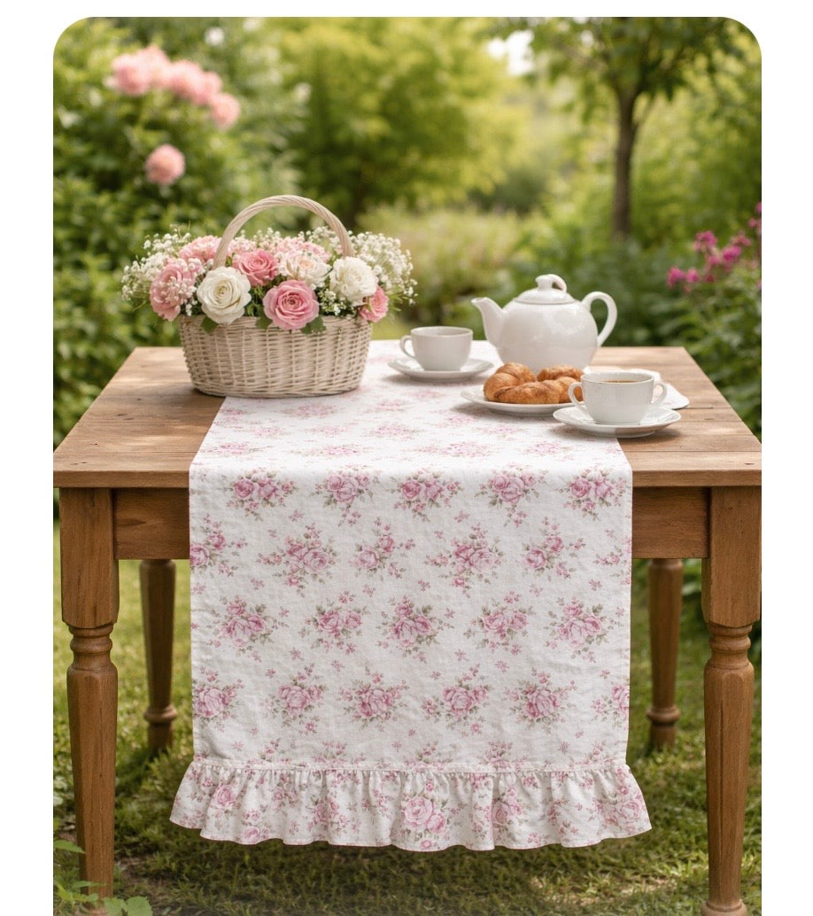 Runner in cotone con Rouches misura 144x50