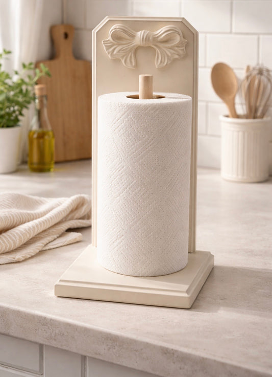 Porta scottex in legno con fiocco colore bianco si può personalizzare del colore che si desidera misura 35x18x18