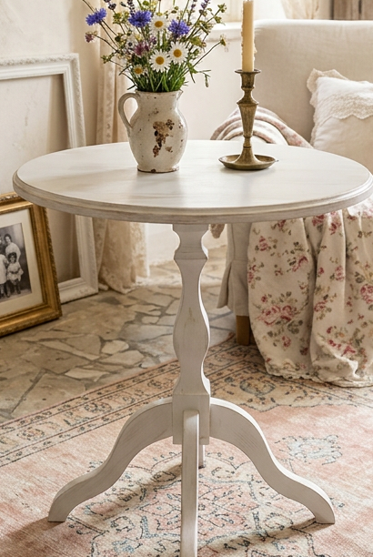 TAVOLINO DA SALOTTO LEGNO ARTIGIANALE MISURA 50 x65 h COLORE BIANCO DECAPATO