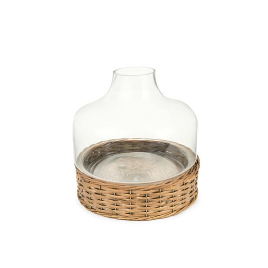 VASO IN VETRO CON BASE IN VIMINI  28X29 LLG250602