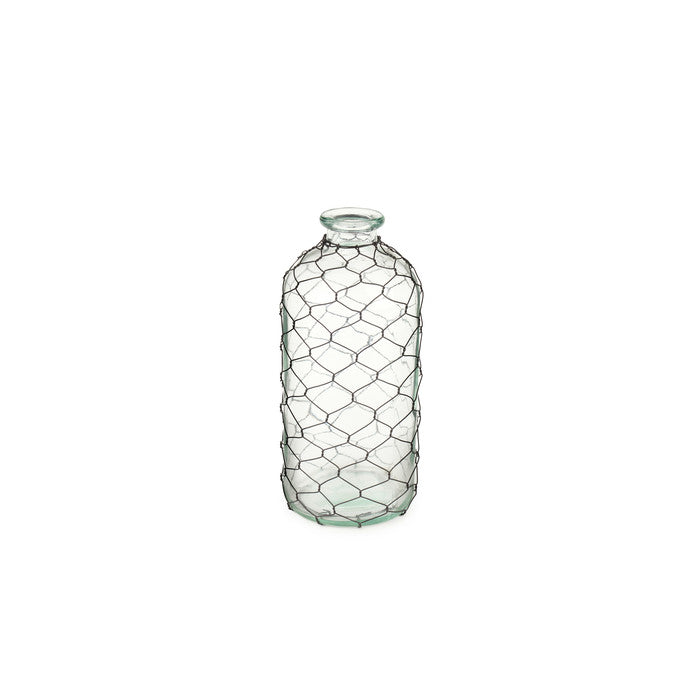 VASO IN VETRO CON RETE 10,5 X 10,5 X25,5  LLG250604