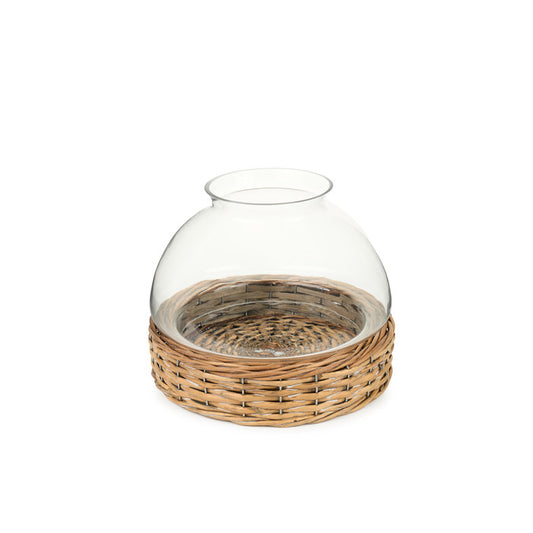 VASO IN VETRO CON BASE IN VIMINI 26X21 LLG250609