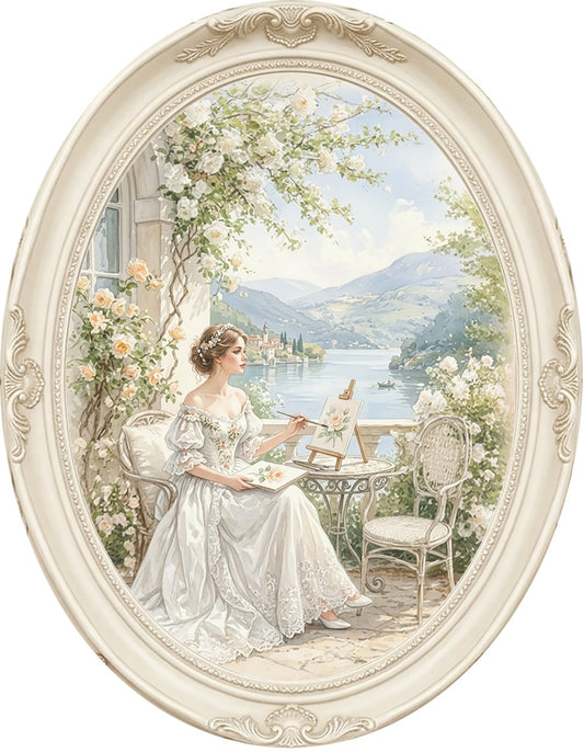 Quadro ovale misura 46x36 figura dama che dipinge