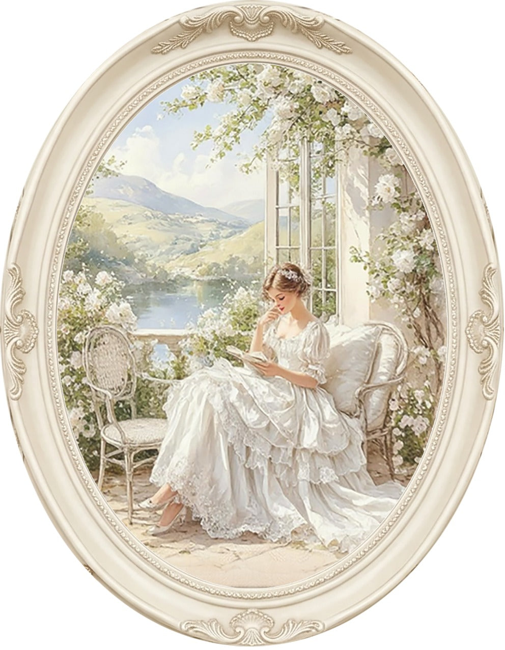 Quadro ovale figura dama che legge misura 46x36