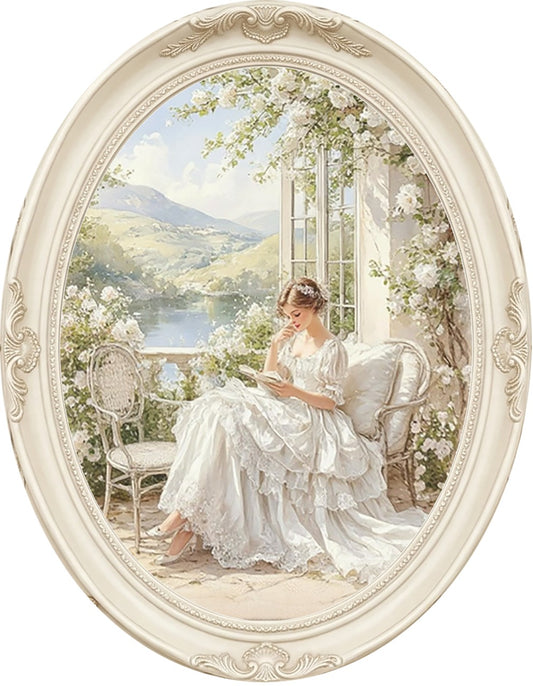 Quadro ovale figura dama che legge misura 46x36