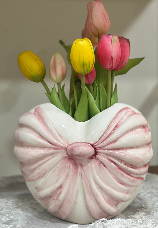 VASO CUORE IN CERAMICA MATA CREAZIONE (TULIPANI NON COMPRESI)