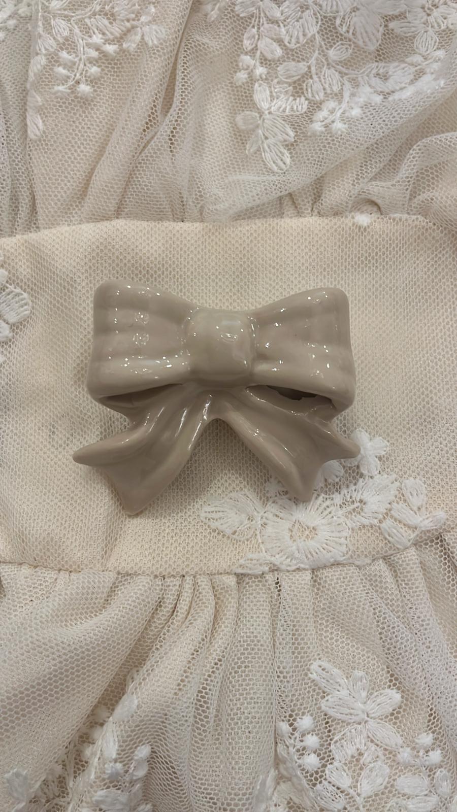 pomello decorativo in porcellana a forma di fiocco 5,5x6x3,5cm