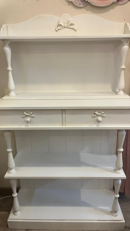 Piattaia con base indipendente shabby chic con dettagli a fiocco 146x90x35cm