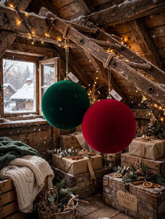 PALLINA NATALIZIO DIAMETRO 25 COLORE BORDO'  E VERDE BOSCO PER DECORAZIONE DEL VOSTRO ALBERO