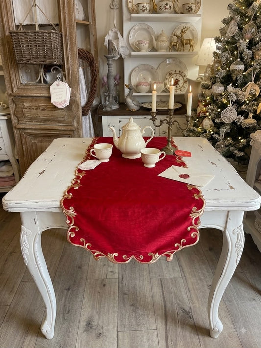 RANNER NATALIZIO 160X40 DI VELLUTO  COLORE ROSSO CON DECORAZIONE NATALIZIA