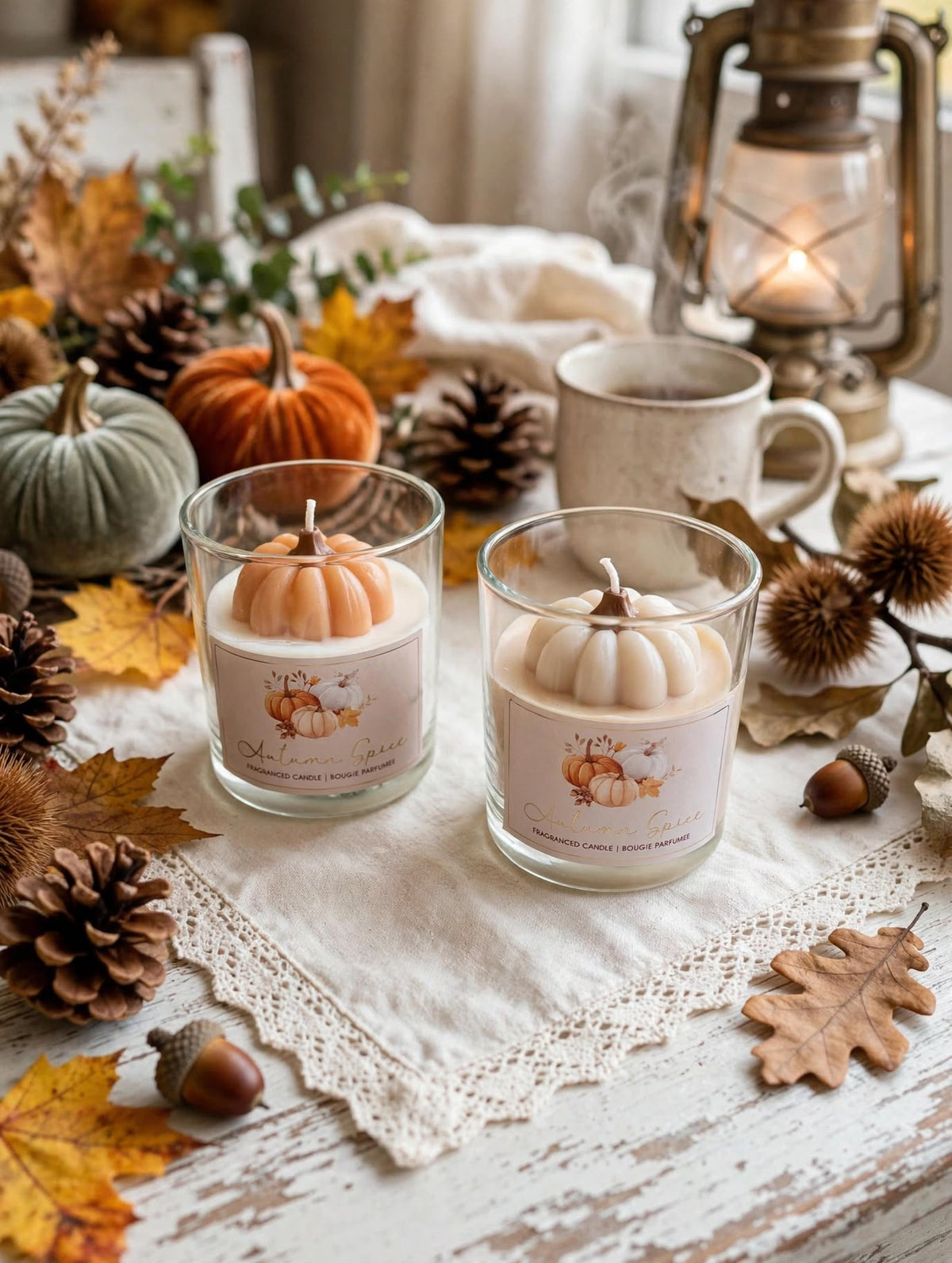 CANDELA CON ZUCCA ARANCIONE IN PURO STILE AUTUNNALE CON FROFUMAZIONE ALLA VANIGLIA
