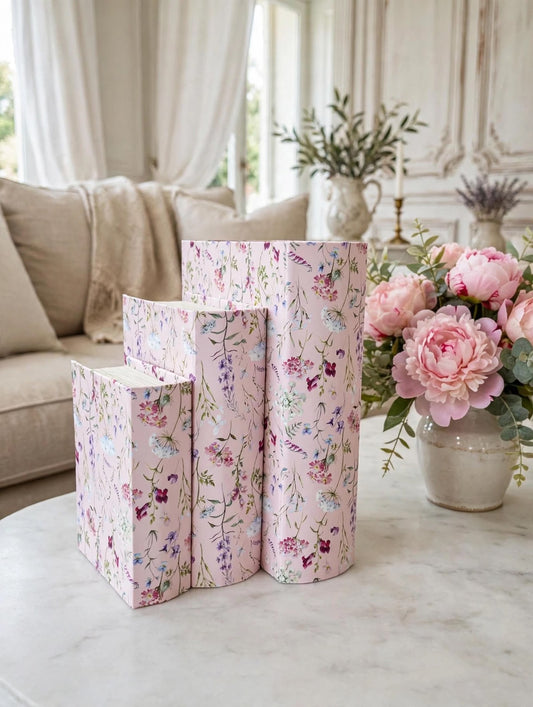 Set libri contenitori misura. colore rosa floreale 14x18 15x12 12x10