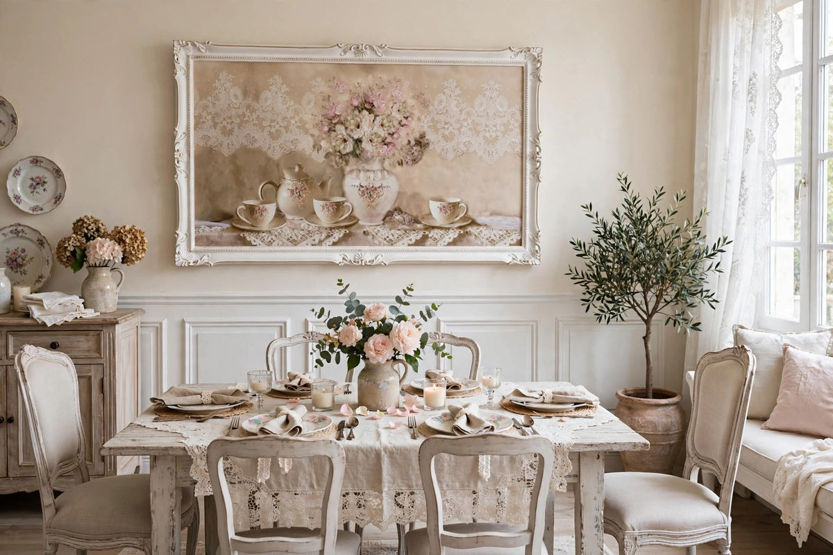 QUADRO SHABBY CHIC "Tè alle Rose" - 180x80 cm
