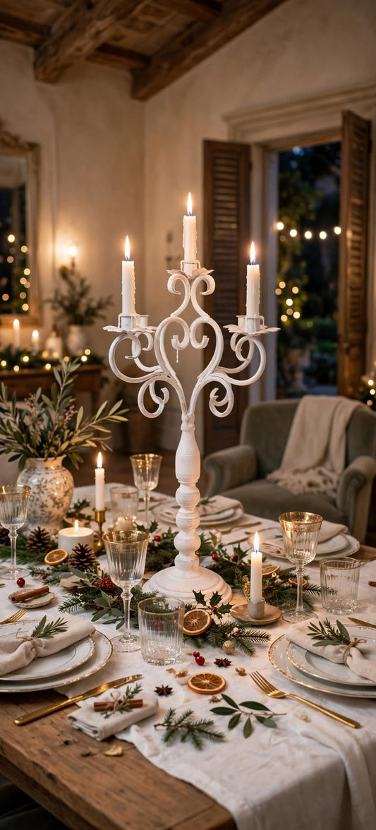CANDELIERE 5 BRACCIA 68 CM BRANDANI IN METALLO BIANCO COD 80846