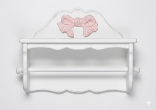 Mensola porta scottex in legno con fiocco rosa