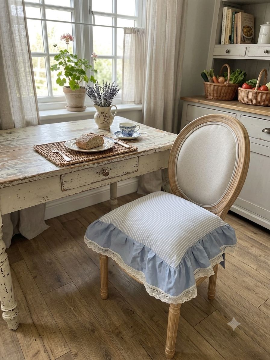 Cuscino sedia sartoriale "OfficinaTessile" righe azzurro polvere