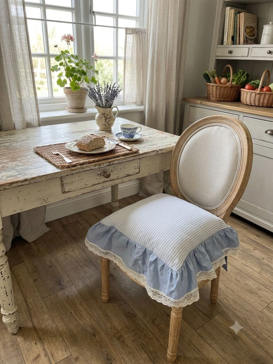 Cuscino sedia sartoriale "OfficinaTessile" righe azzurro polvere