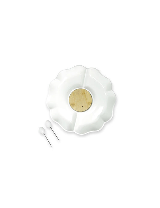 ANTIPASTIERA ORTENSIA PORCELLANA E BOMBOO C/2 FORCH INOX 51177