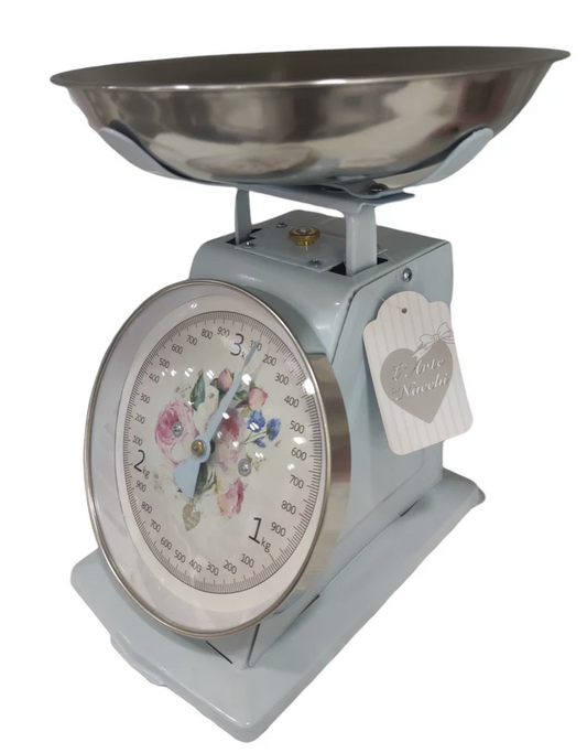 L'ARTE DI NACCHI Bilancia da cucina con fiori metallo celeste BL-20