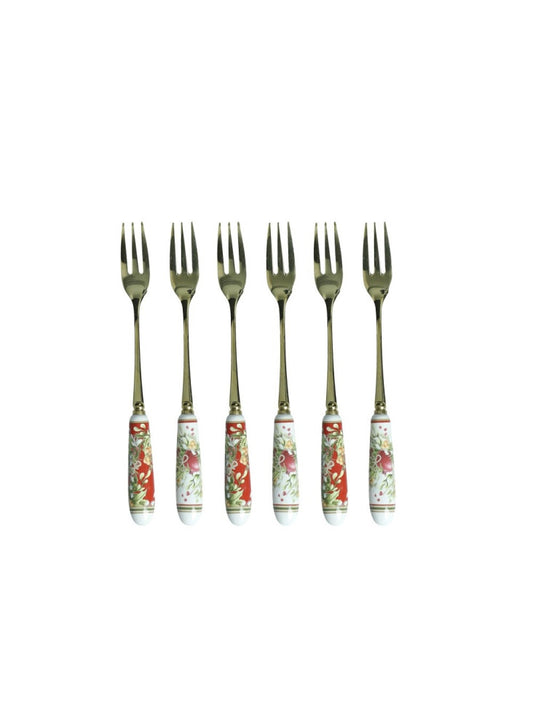 Brandani Forchettine Natalizie Carol Set 6 Pezzi Inox con Manico in Ceramica 89983