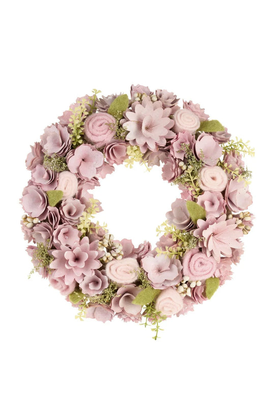 Nuvole di Stoffa Ghirlanda fuoriporta in legno con fiori rosa "Fiorirà" D34x8 cm