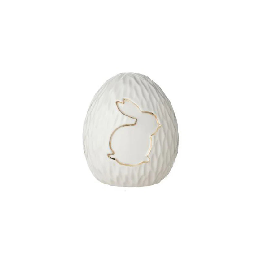 Uovo decorativo pasquale in ceramica con coniglio 12x10x10cm