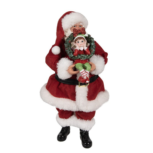 Clayre & Eef Statuetta Babbo Natale 28 cm Rosso Tessuto su plastica