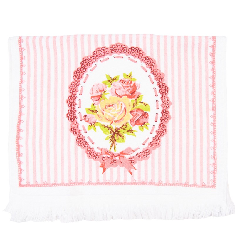 Clayre & Eef Asciugamano per ospiti 40x66 cm Bianco Rosa Cotone Rettangolo Rose