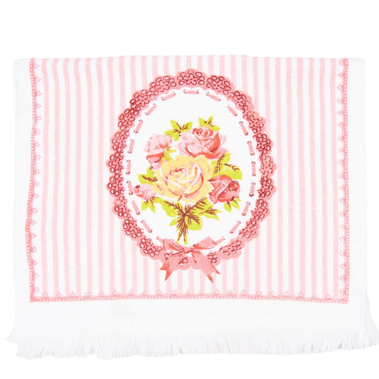 Clayre & Eef Asciugamano per ospiti 40x66 cm Bianco Rosa Cotone Rettangolo Rose