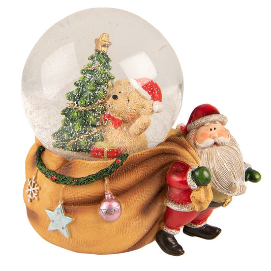 Clayre & Eef Palla di neve Babbo Natale 14x10x14 cm Marrone Rosso Plastica Vetro