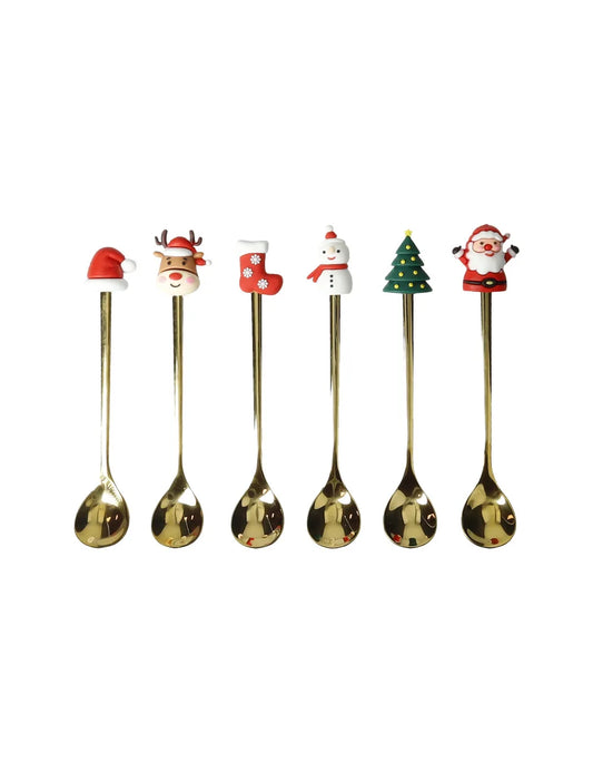 Brandani 89912Set Di 6 Cucchiaini Gold Con Soggetti Natalizi In Acciaio Inox E Silicone