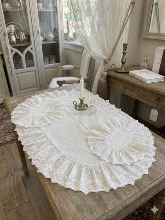 Tris di centri Officina tessile pizzo flower total white