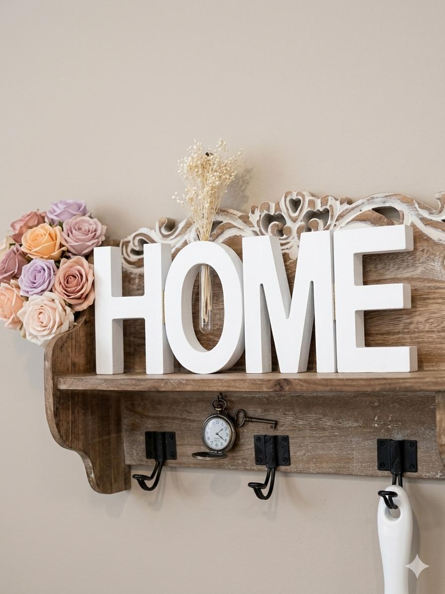 scritta home in legno con vaso porta fiori boltzen
