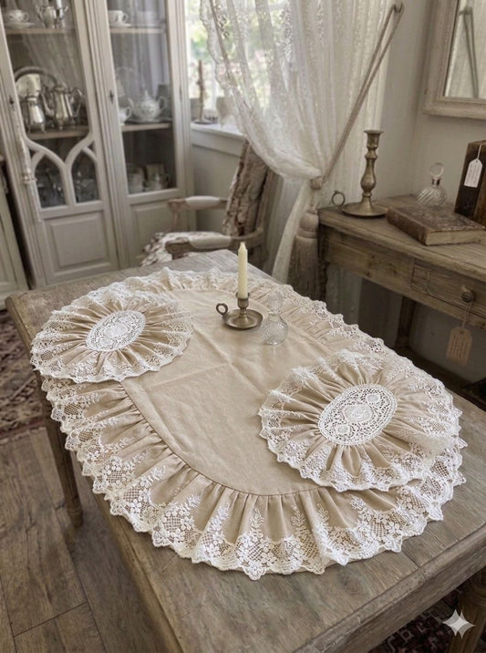 Tris di centri tortora con pizzo flower Officina tessile